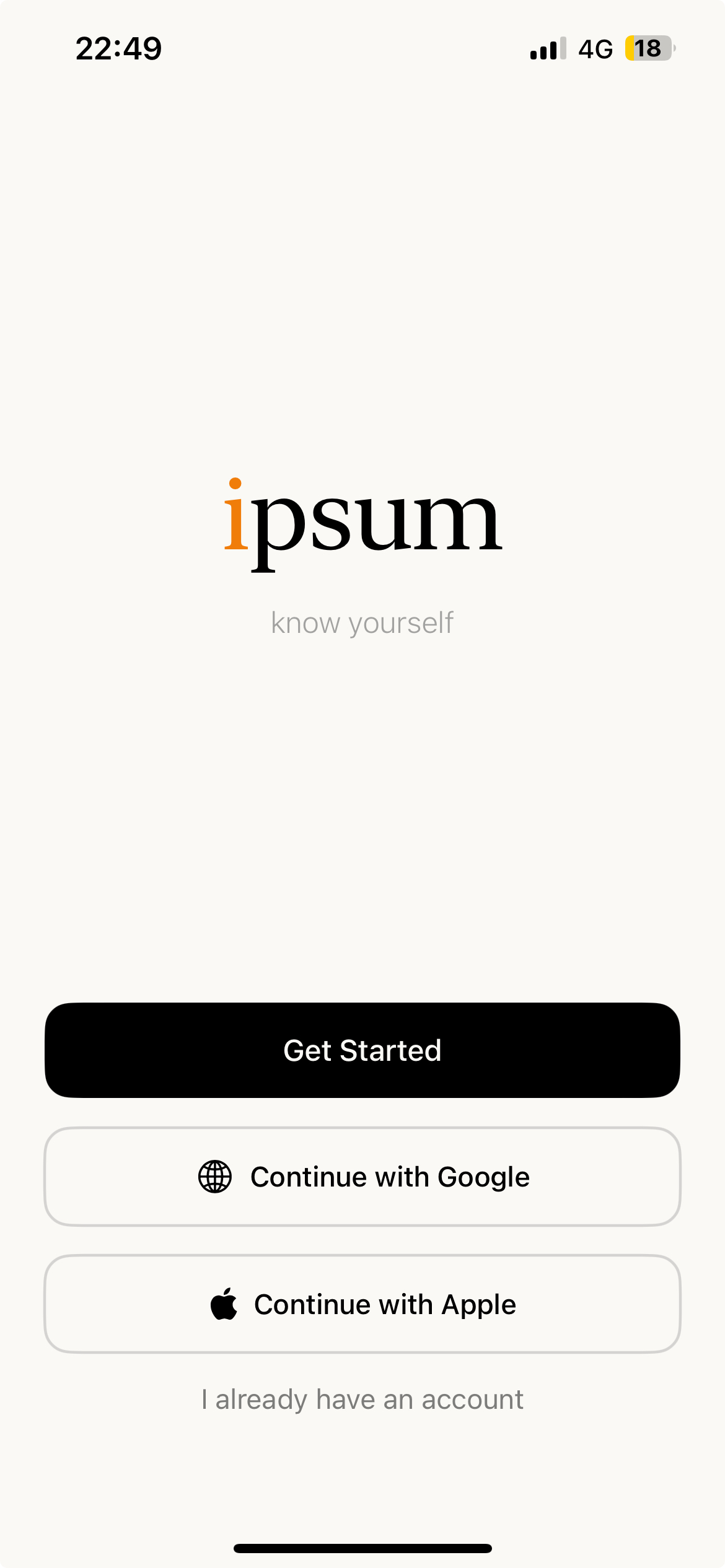 Schermata dell'app ipsum